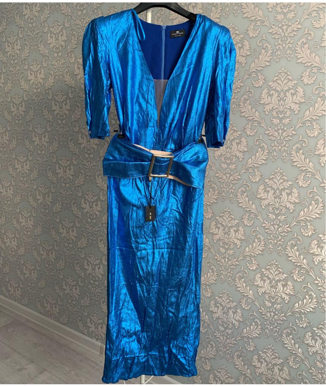 ELISABETTA FRANCHI Синее вискозное коктейльное платье, фото 9
