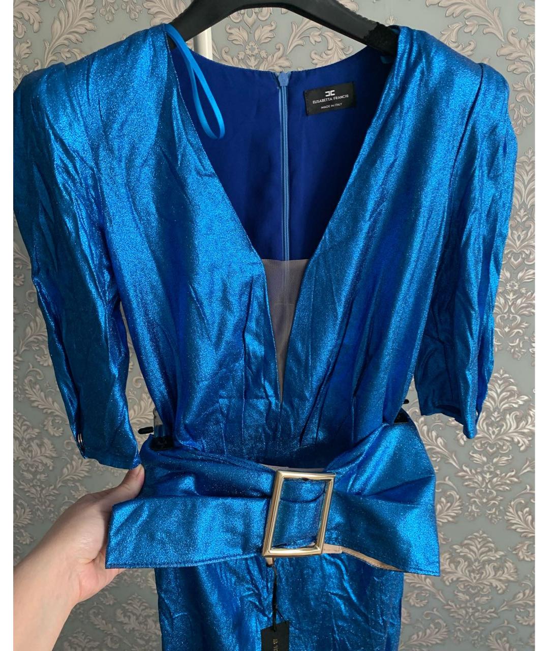 ELISABETTA FRANCHI Синее вискозное коктейльное платье, фото 2