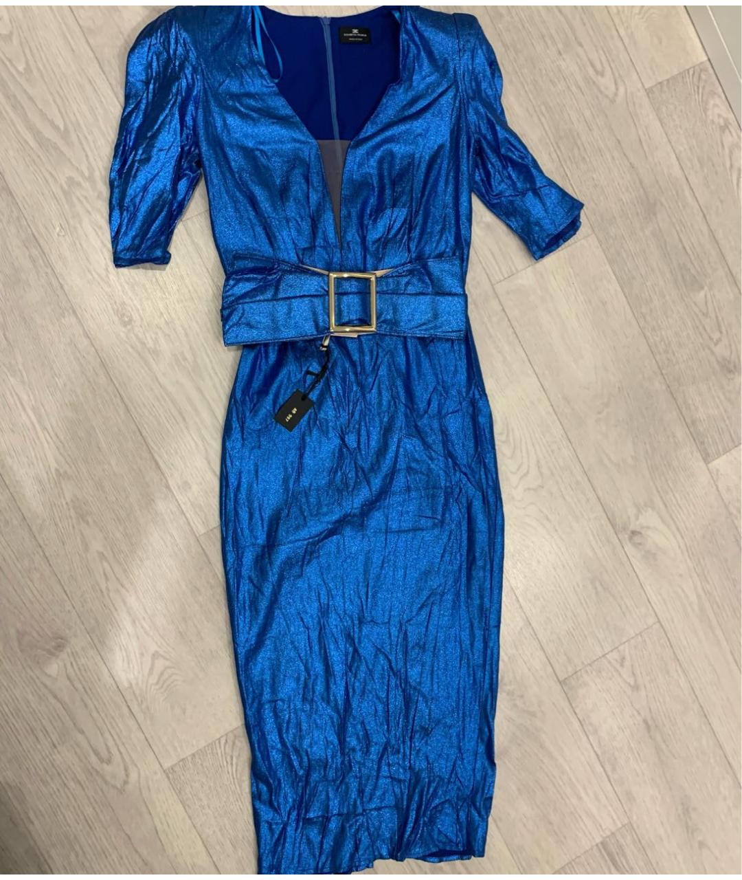 ELISABETTA FRANCHI Синее вискозное коктейльное платье, фото 7
