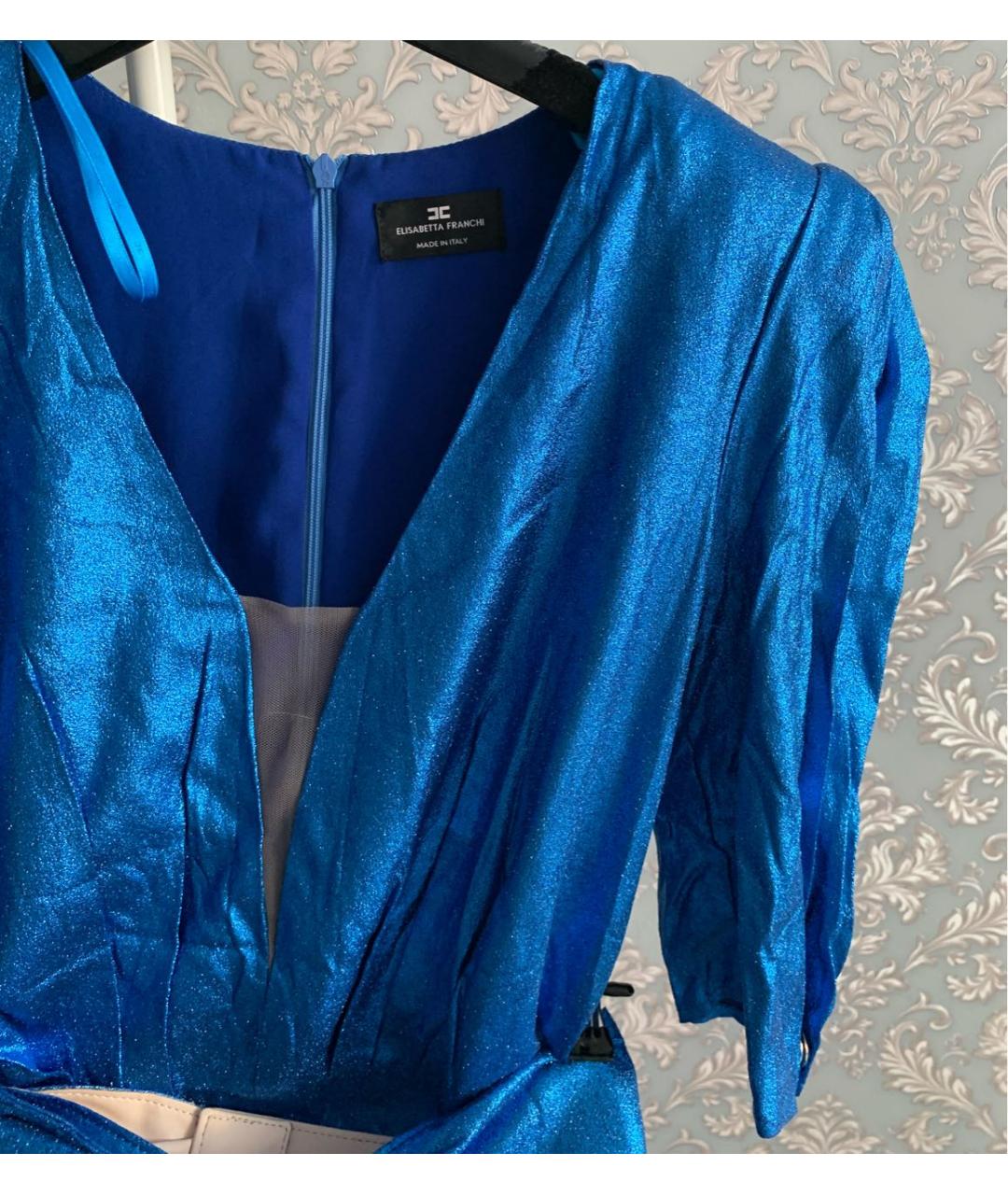 ELISABETTA FRANCHI Синее вискозное коктейльное платье, фото 6