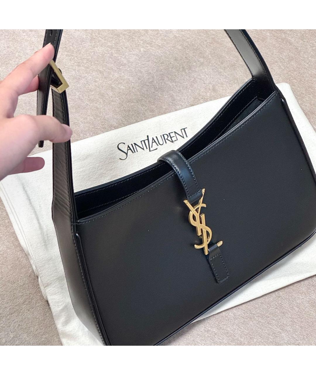 SAINT LAURENT Черная кожаная сумка с короткими ручками, фото 3