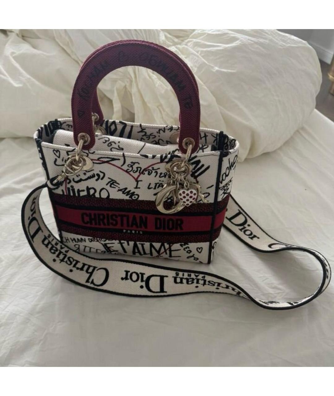 CHRISTIAN DIOR Белая тканевая сумка с короткими ручками, фото 3