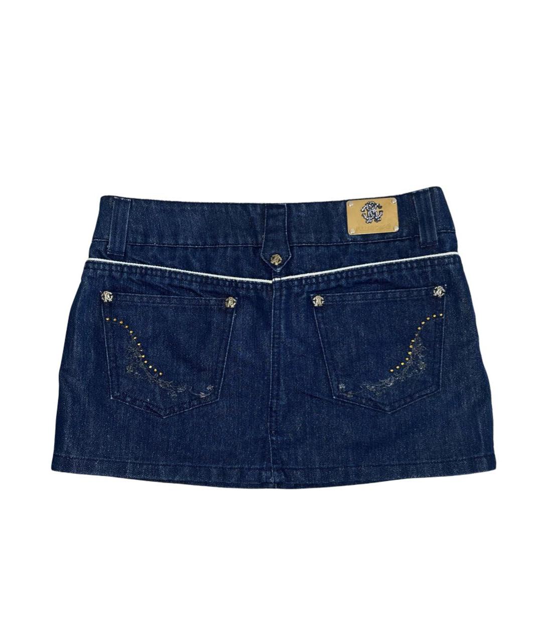 ROBERTO CAVALLI Синяя хлопко-эластановая юбка мини, фото 2