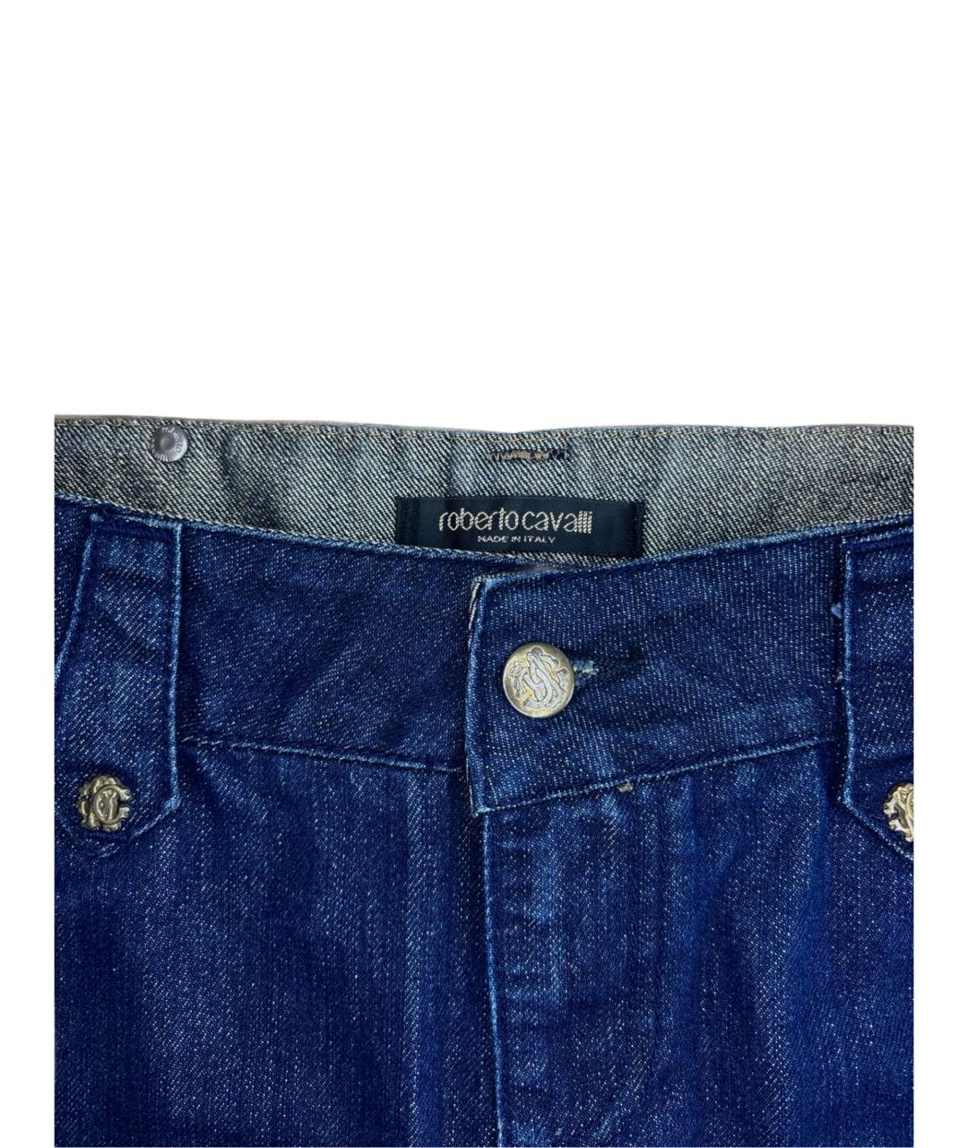 ROBERTO CAVALLI Синяя хлопко-эластановая юбка мини, фото 3