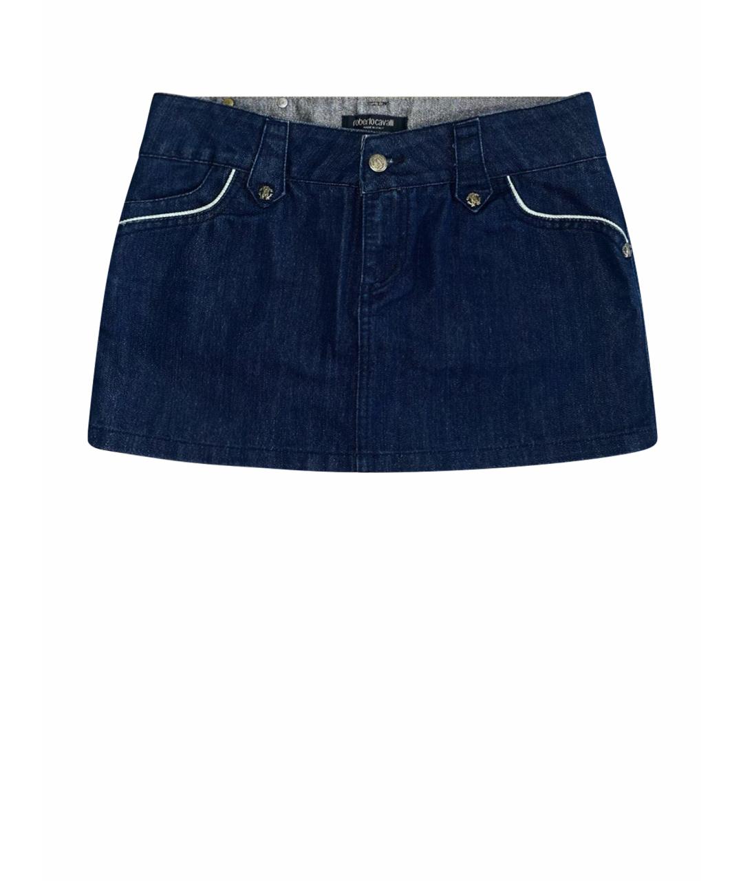 ROBERTO CAVALLI Синяя хлопко-эластановая юбка мини, фото 1