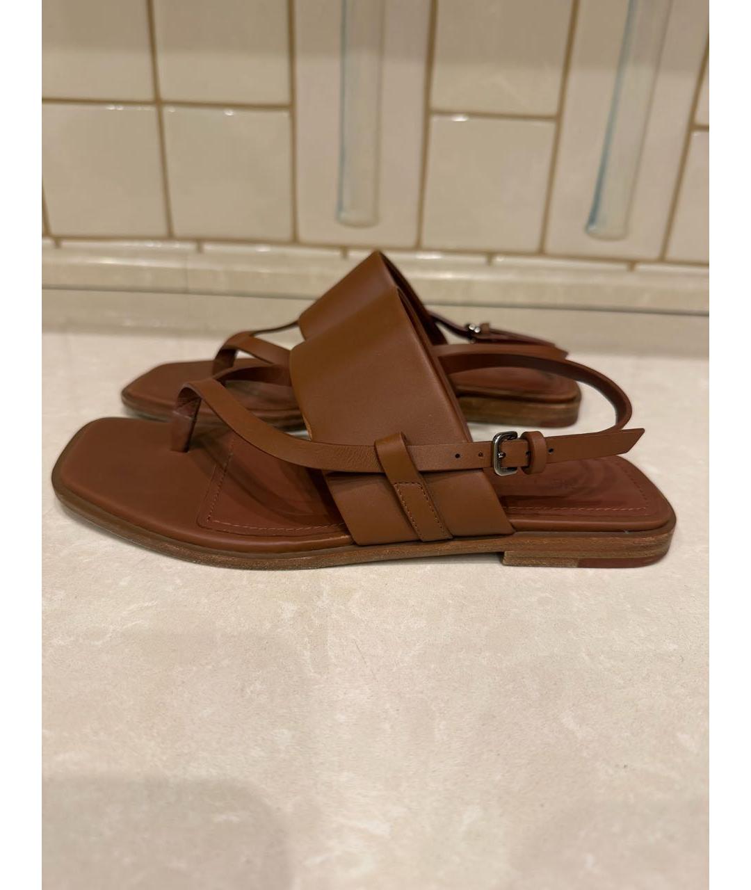 LORO PIANA Коричневые кожаные сандалии, фото 9