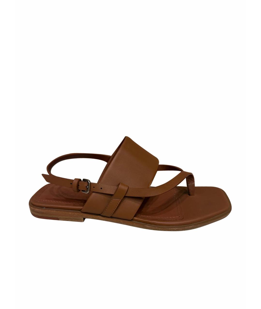 LORO PIANA Коричневые кожаные сандалии, фото 1