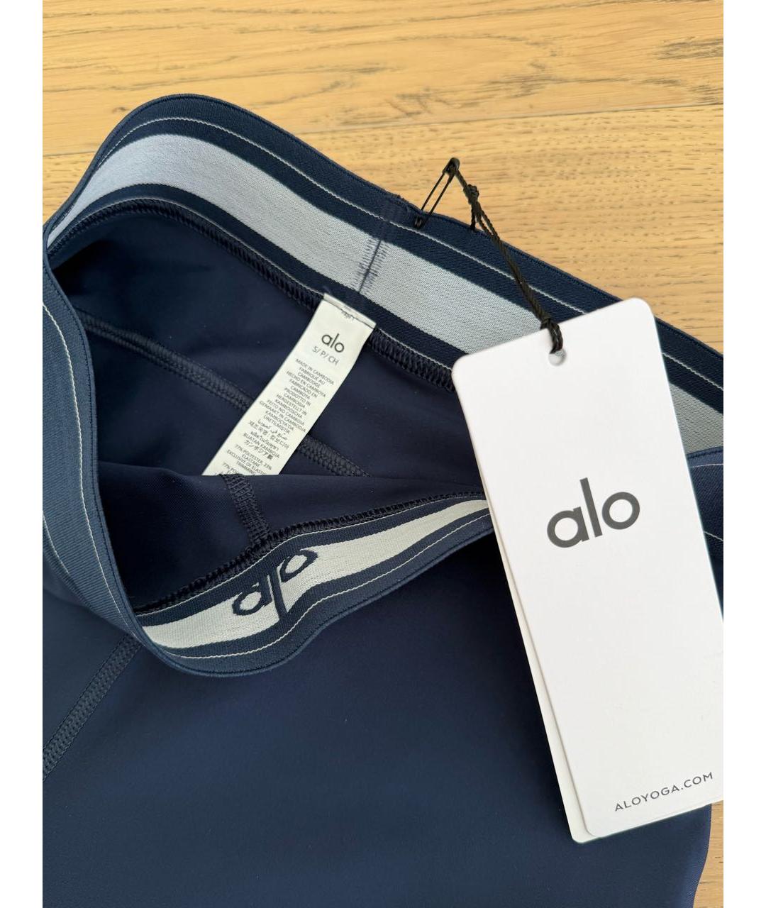 ALO YOGA Синие полиэстеровые леггинсы и велосипедки, фото 3