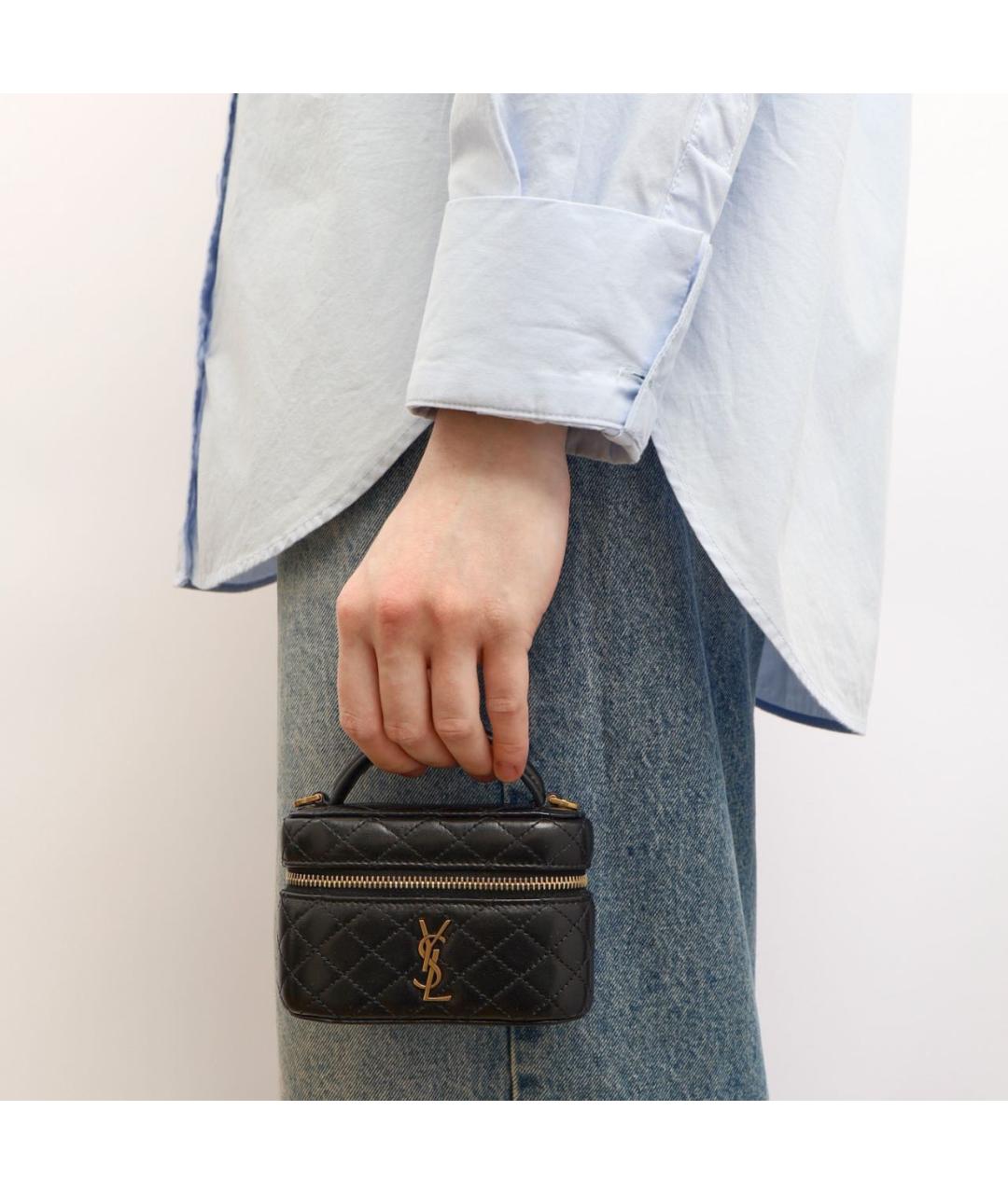 SAINT LAURENT Черная кожаная сумка через плечо, фото 2