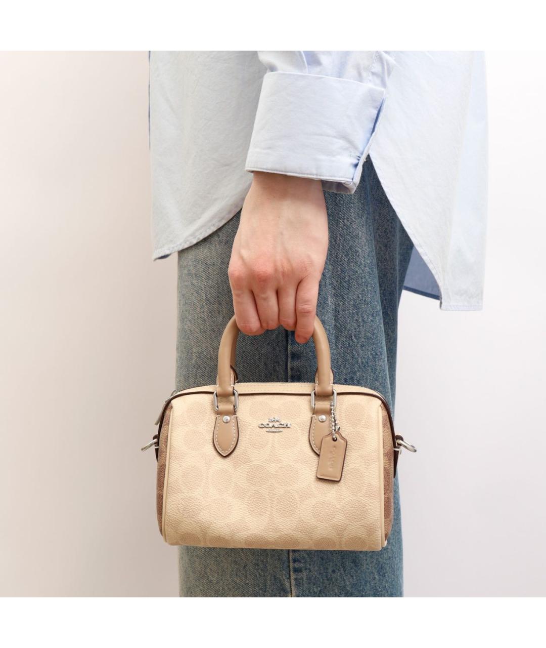 COACH Бежевая кожаная сумка через плечо, фото 2