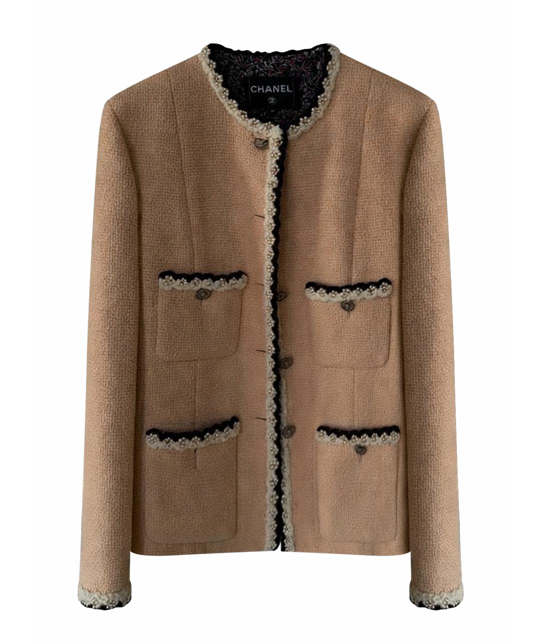 CHANEL Бежевый твидовый жакет/пиджак, фото 1