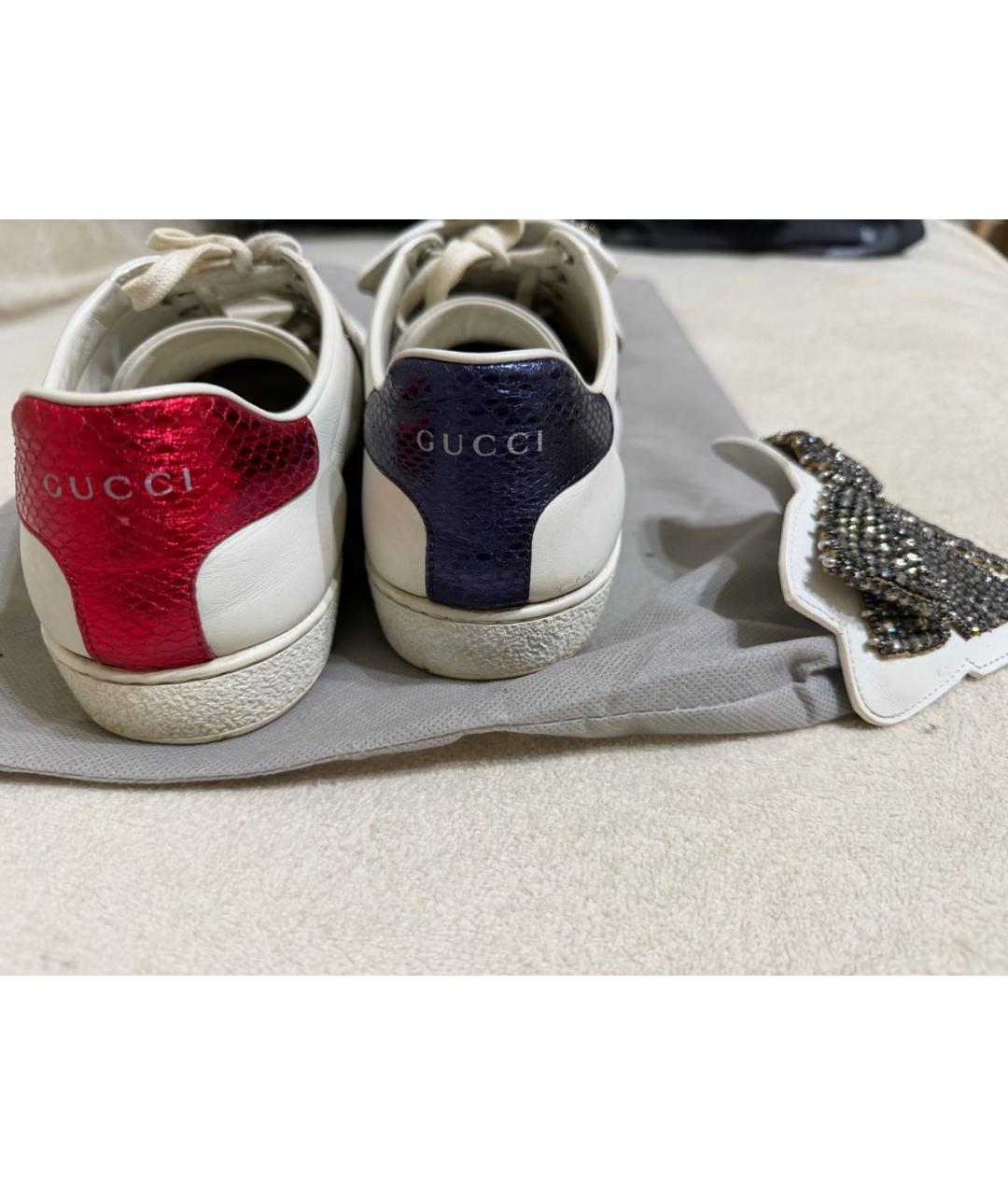 GUCCI Белые кожаные кеды, фото 4