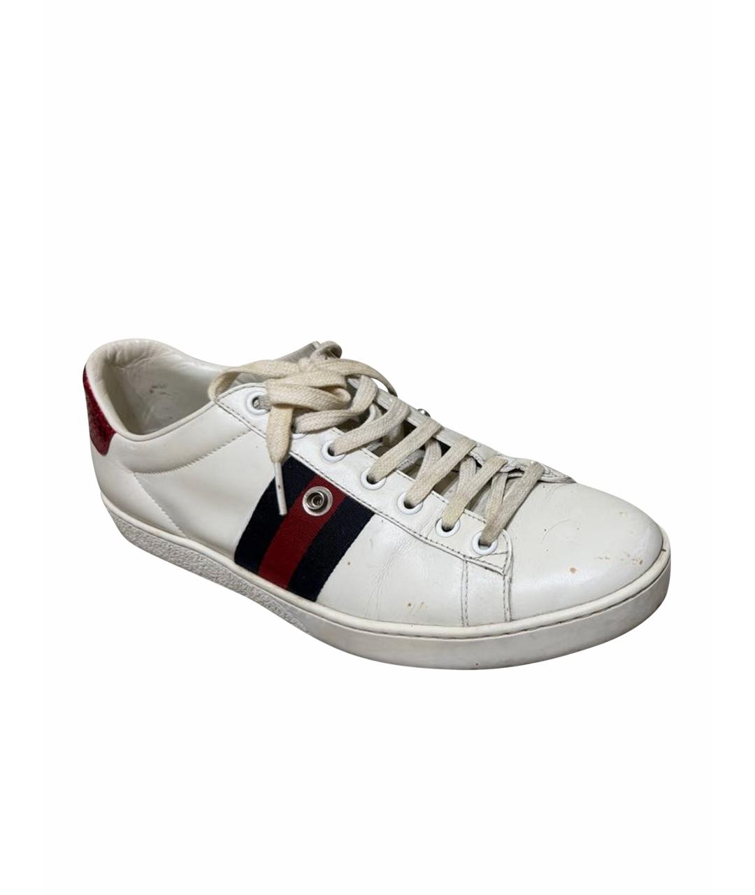 GUCCI Белые кожаные кеды, фото 1