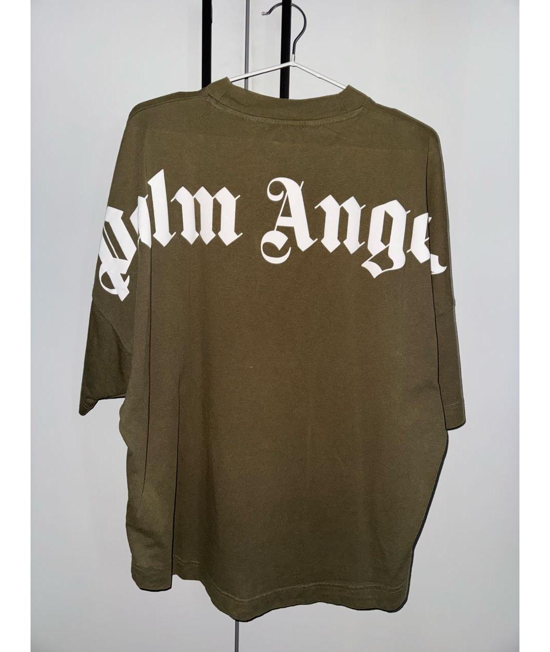 PALM ANGELS Хаки хлопковая футболка, фото 2