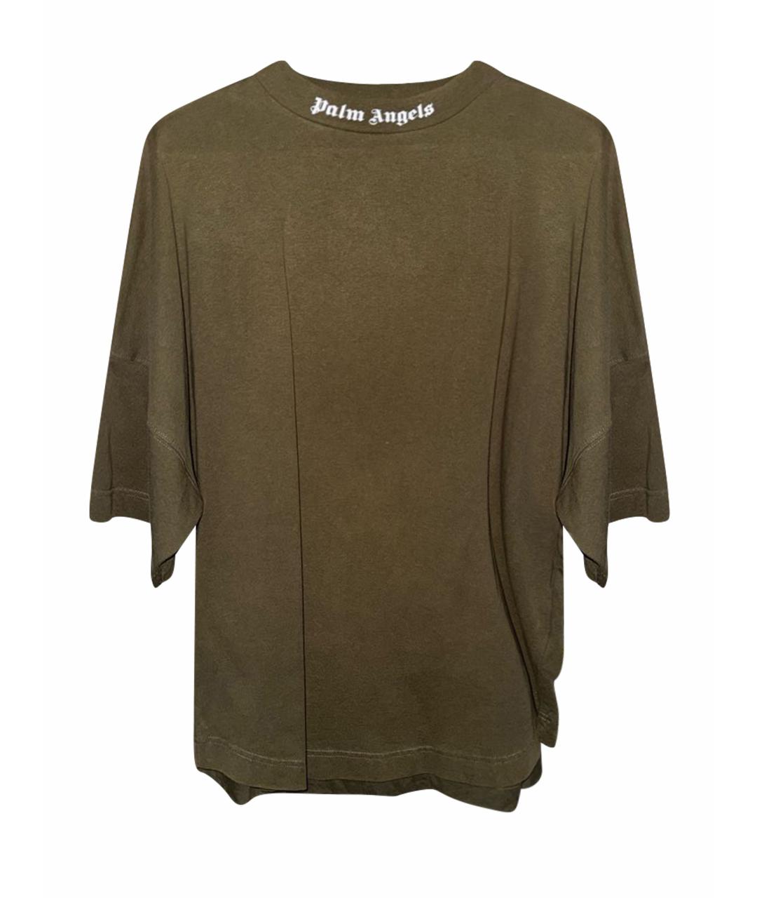 PALM ANGELS Хаки хлопковая футболка, фото 1