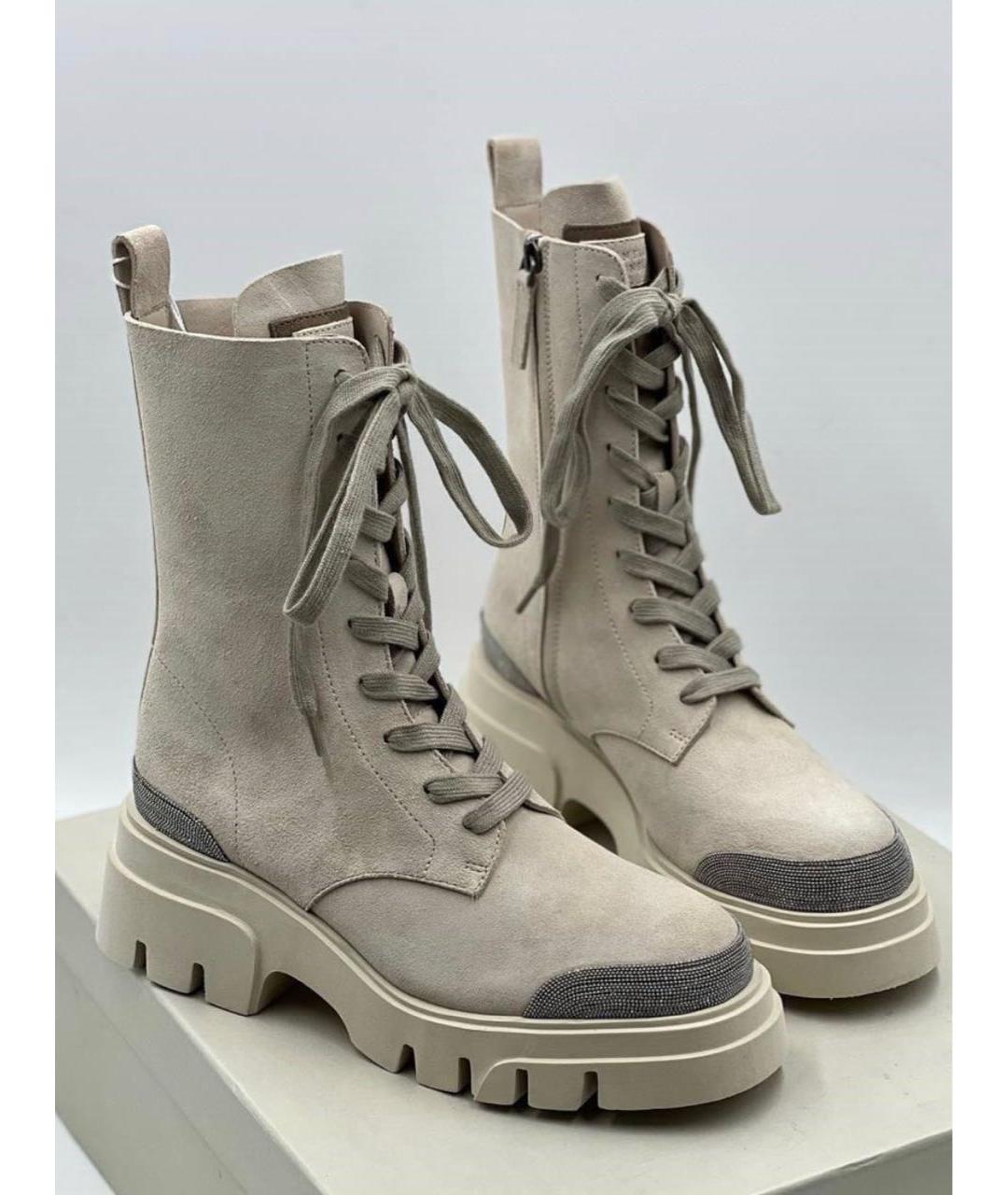 BRUNELLO CUCINELLI Бежевые замшевые ботинки, фото 2