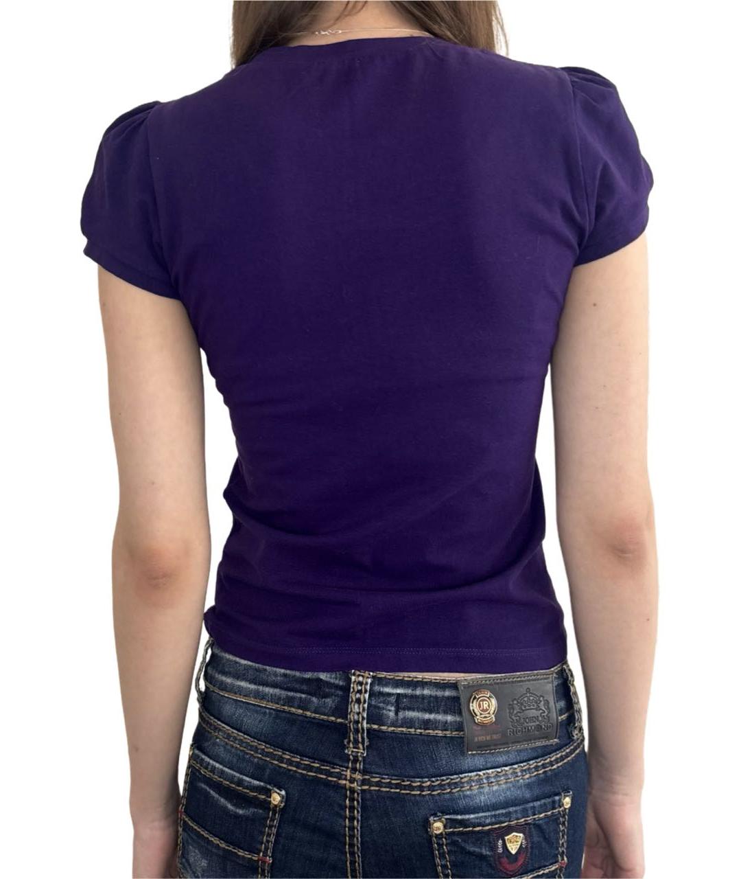MOSCHINO JEANS Фиолетовая хлопко-эластановая футболка, фото 3
