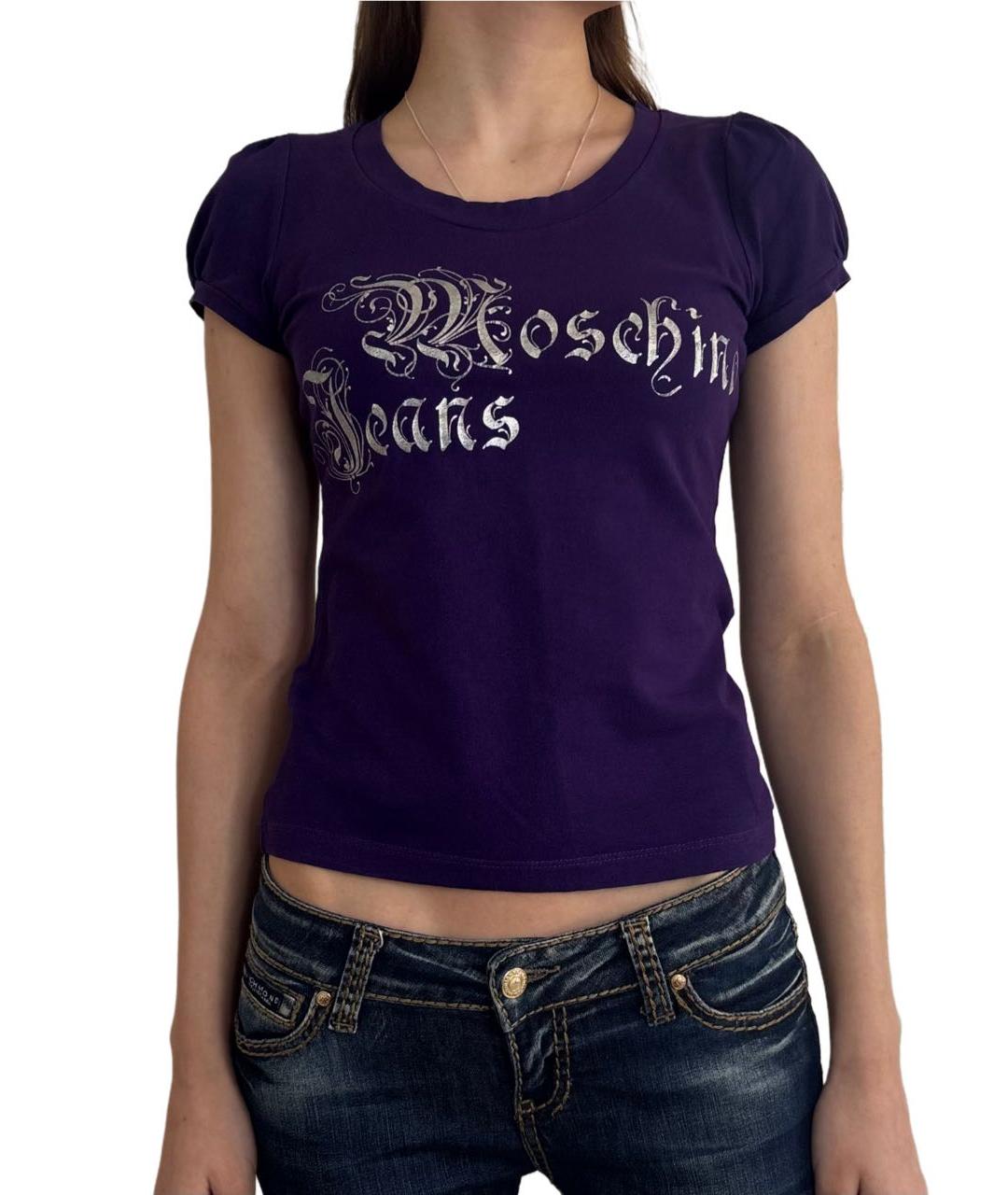 MOSCHINO JEANS Фиолетовая хлопко-эластановая футболка, фото 2