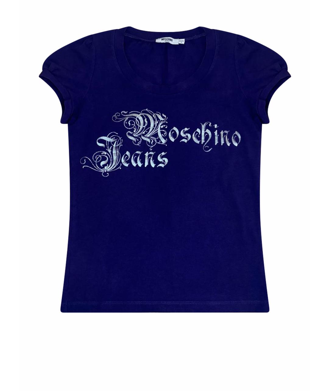 MOSCHINO JEANS Фиолетовая хлопко-эластановая футболка, фото 1