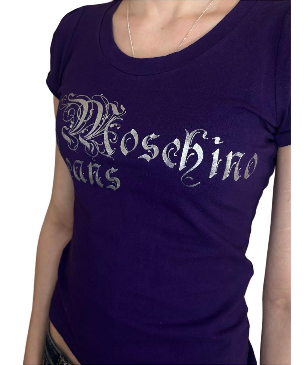 MOSCHINO JEANS Фиолетовая хлопко-эластановая футболка, фото 4
