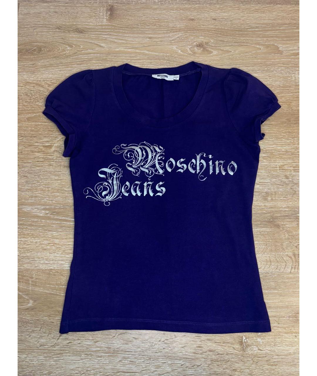 MOSCHINO JEANS Фиолетовая хлопко-эластановая футболка, фото 7