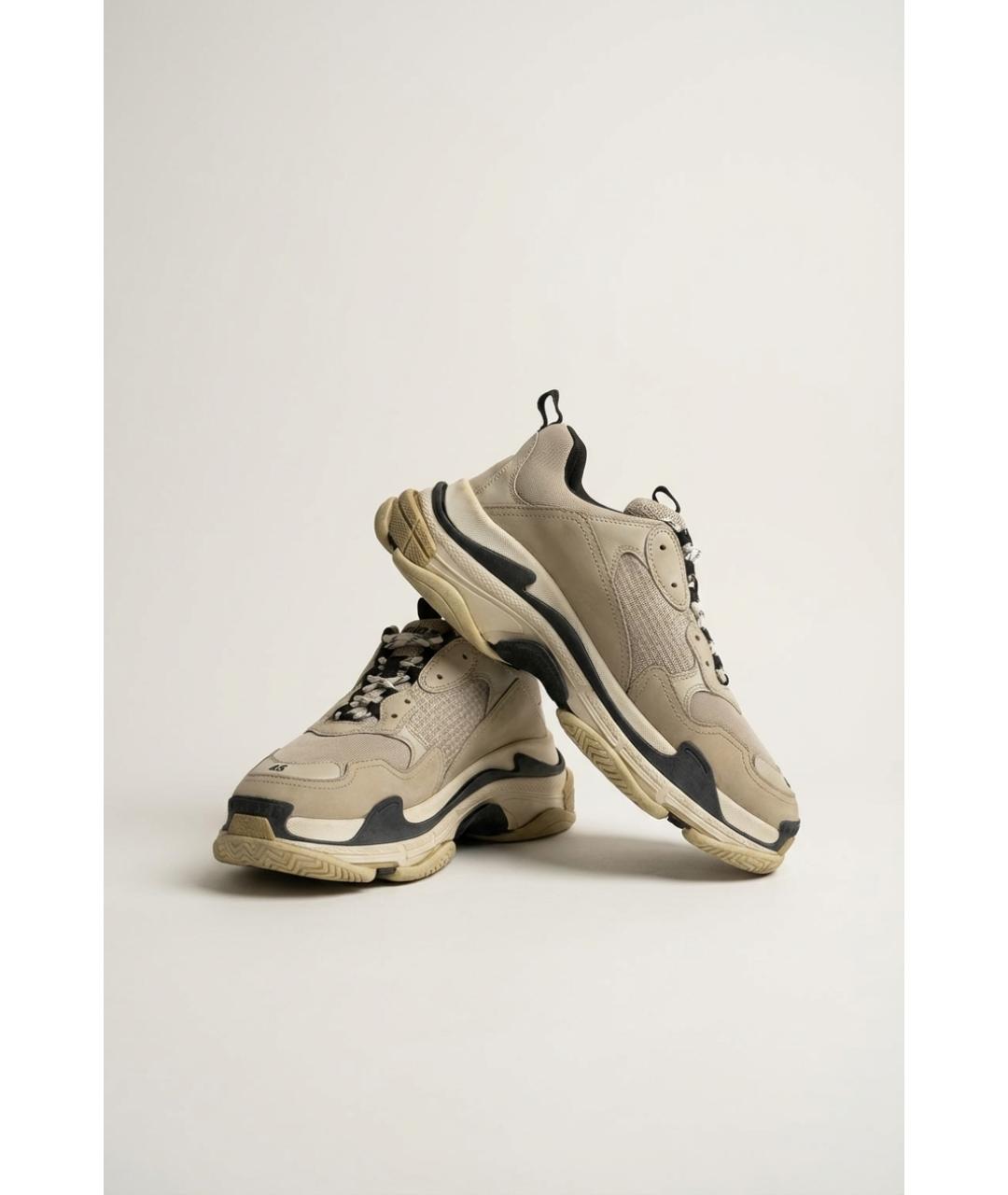 BALENCIAGA Бежевые кожаные низкие кроссовки / кеды, фото 4