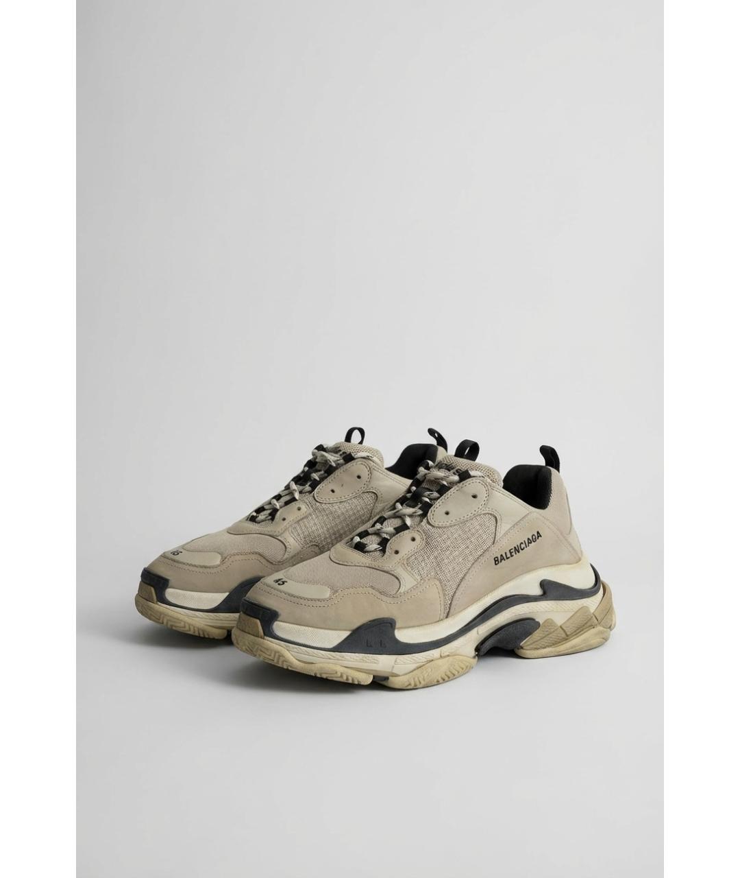 BALENCIAGA Бежевые кожаные низкие кроссовки / кеды, фото 2