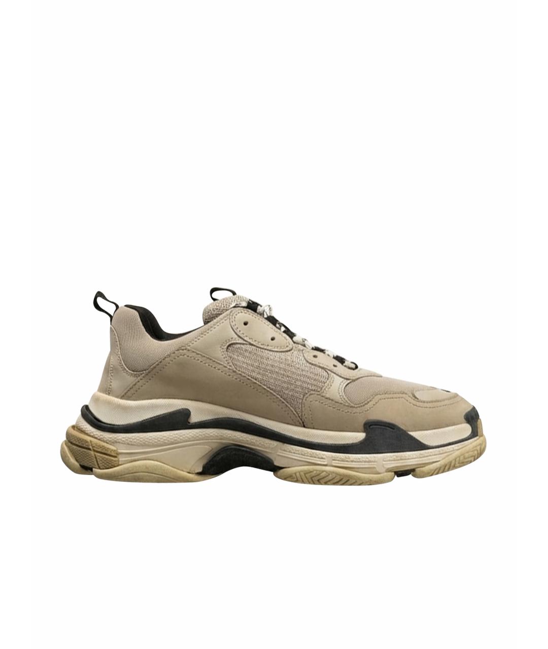 BALENCIAGA Бежевые кожаные низкие кроссовки / кеды, фото 1