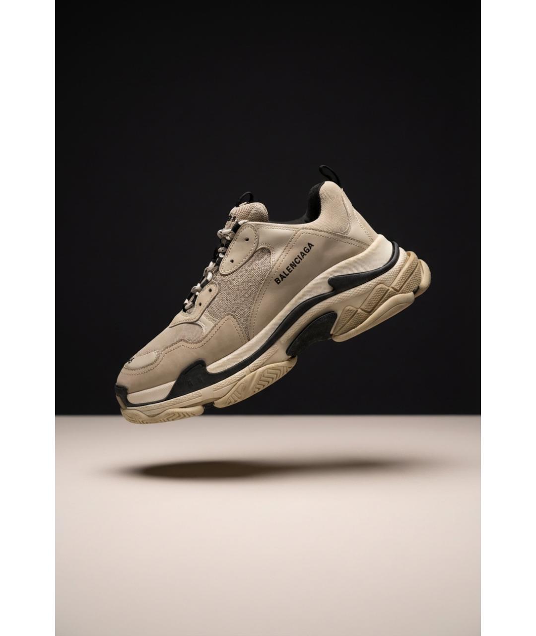 BALENCIAGA Бежевые кожаные низкие кроссовки / кеды, фото 3