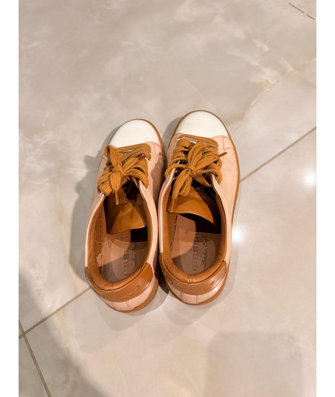 BURBERRY Коралловые кожаные кеды, фото 3