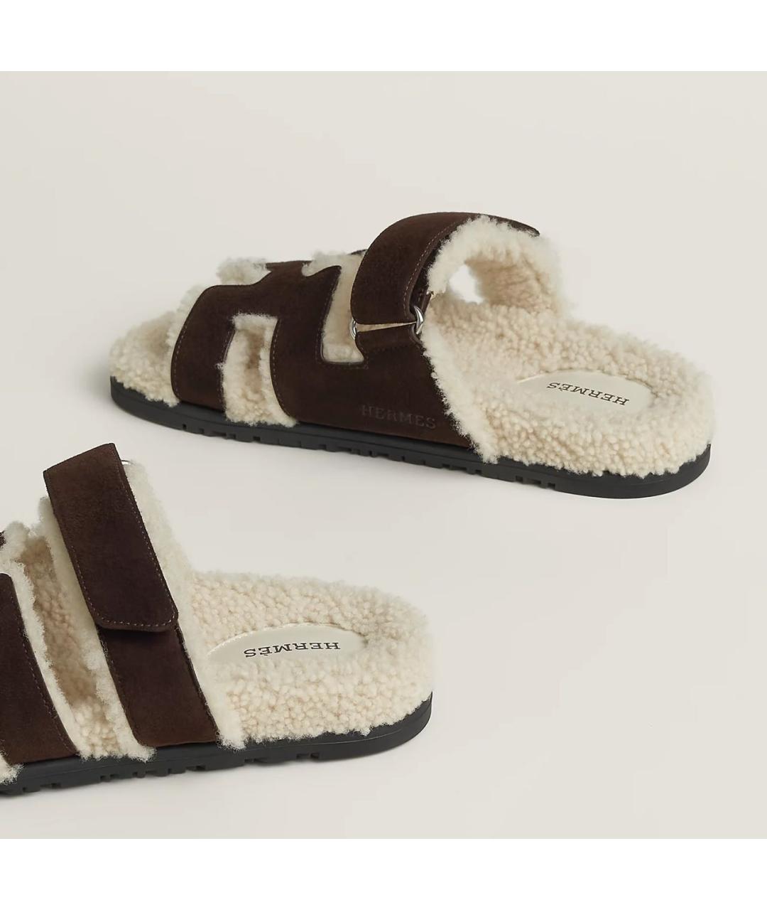 HERMES Коричневые замшевые шлепанцы, фото 6