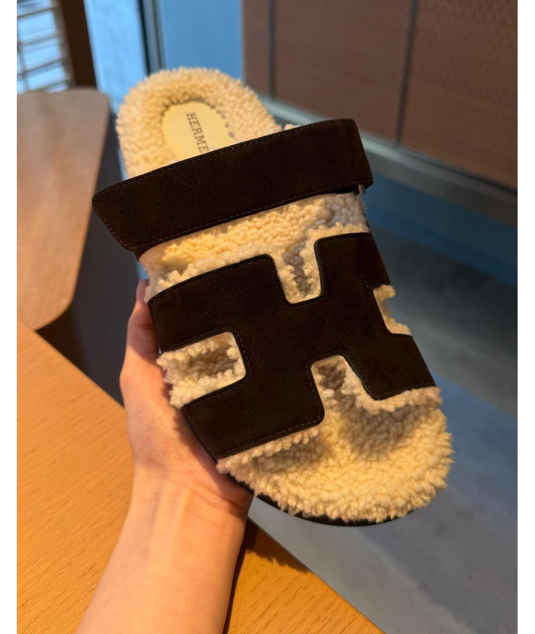 HERMES Коричневые замшевые шлепанцы, фото 4