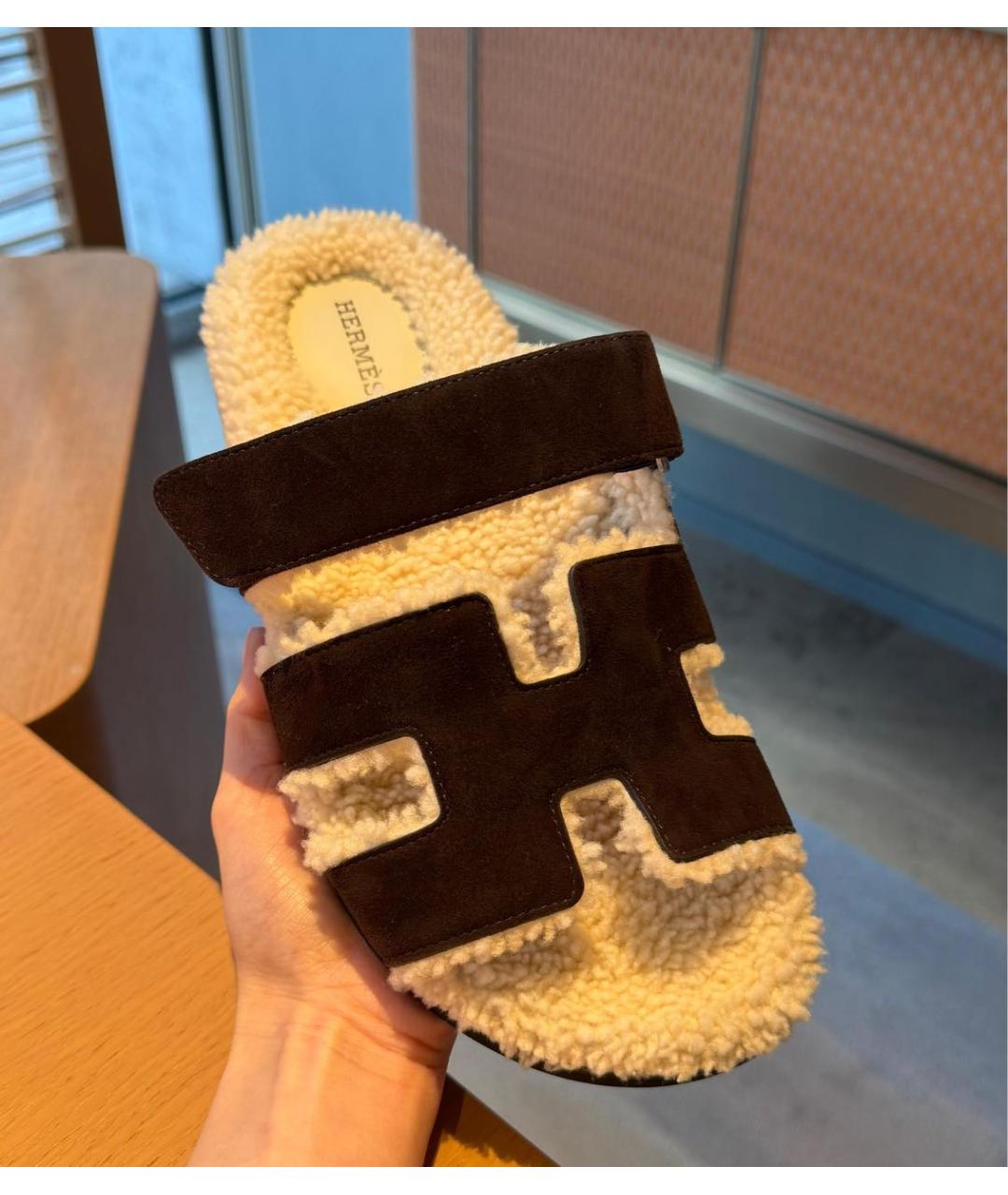 HERMES Коричневые замшевые шлепанцы, фото 6