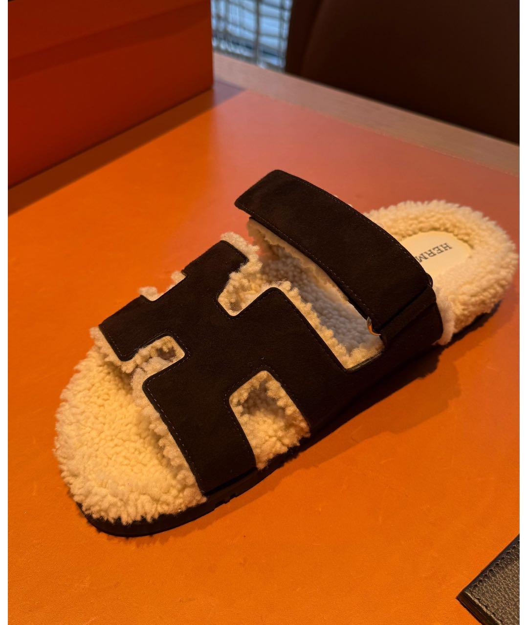 HERMES Коричневые замшевые шлепанцы, фото 5