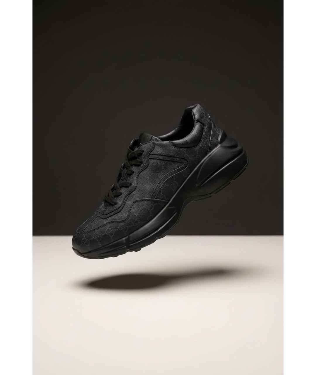 GUCCI Черные низкие кроссовки / кеды из искусственной кожи, фото 3