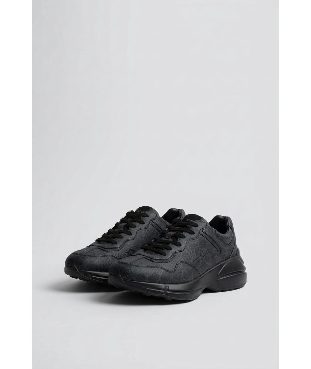 GUCCI Черные низкие кроссовки / кеды из искусственной кожи, фото 2