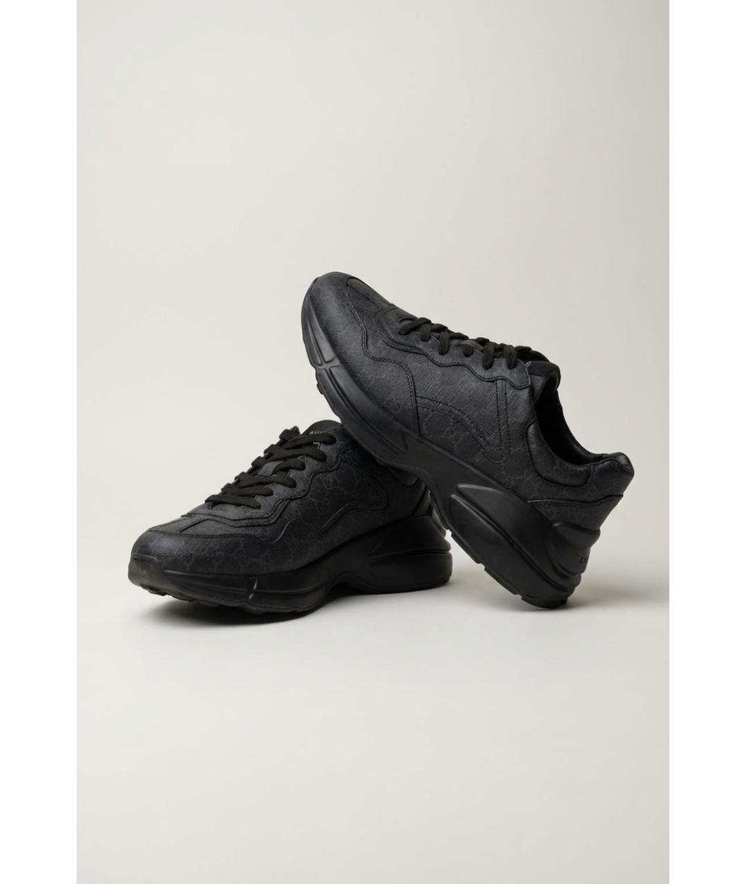 GUCCI Черные низкие кроссовки / кеды из искусственной кожи, фото 4