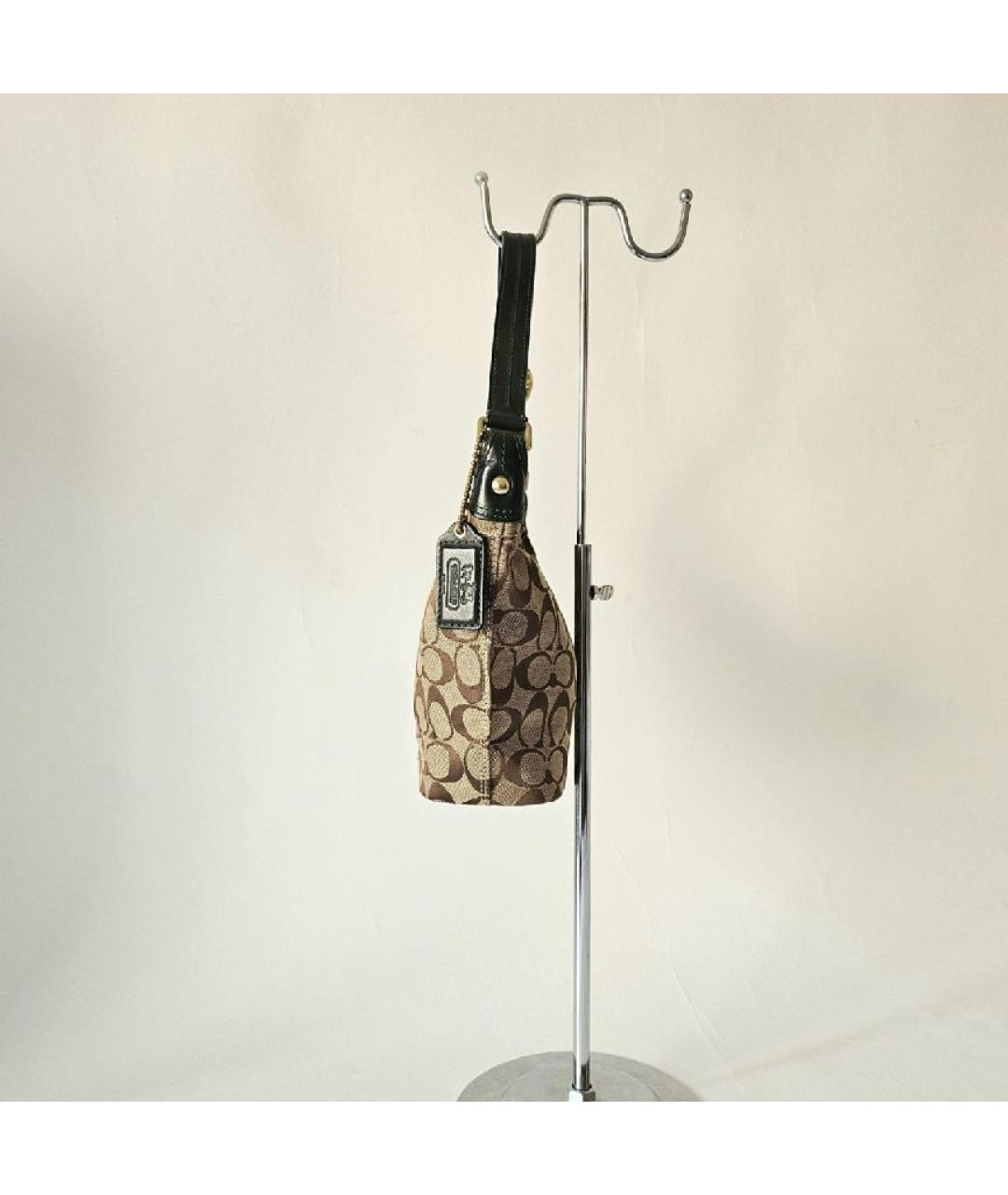 COACH Коричневая тканевая сумка с короткими ручками, фото 3