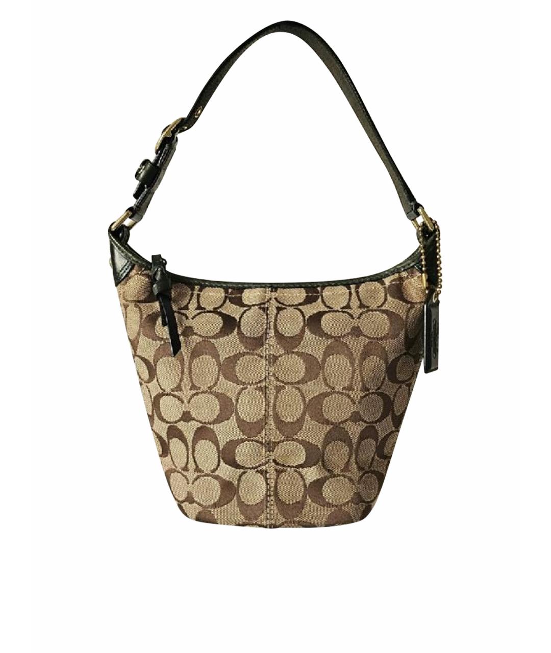 COACH Коричневая тканевая сумка с короткими ручками, фото 1