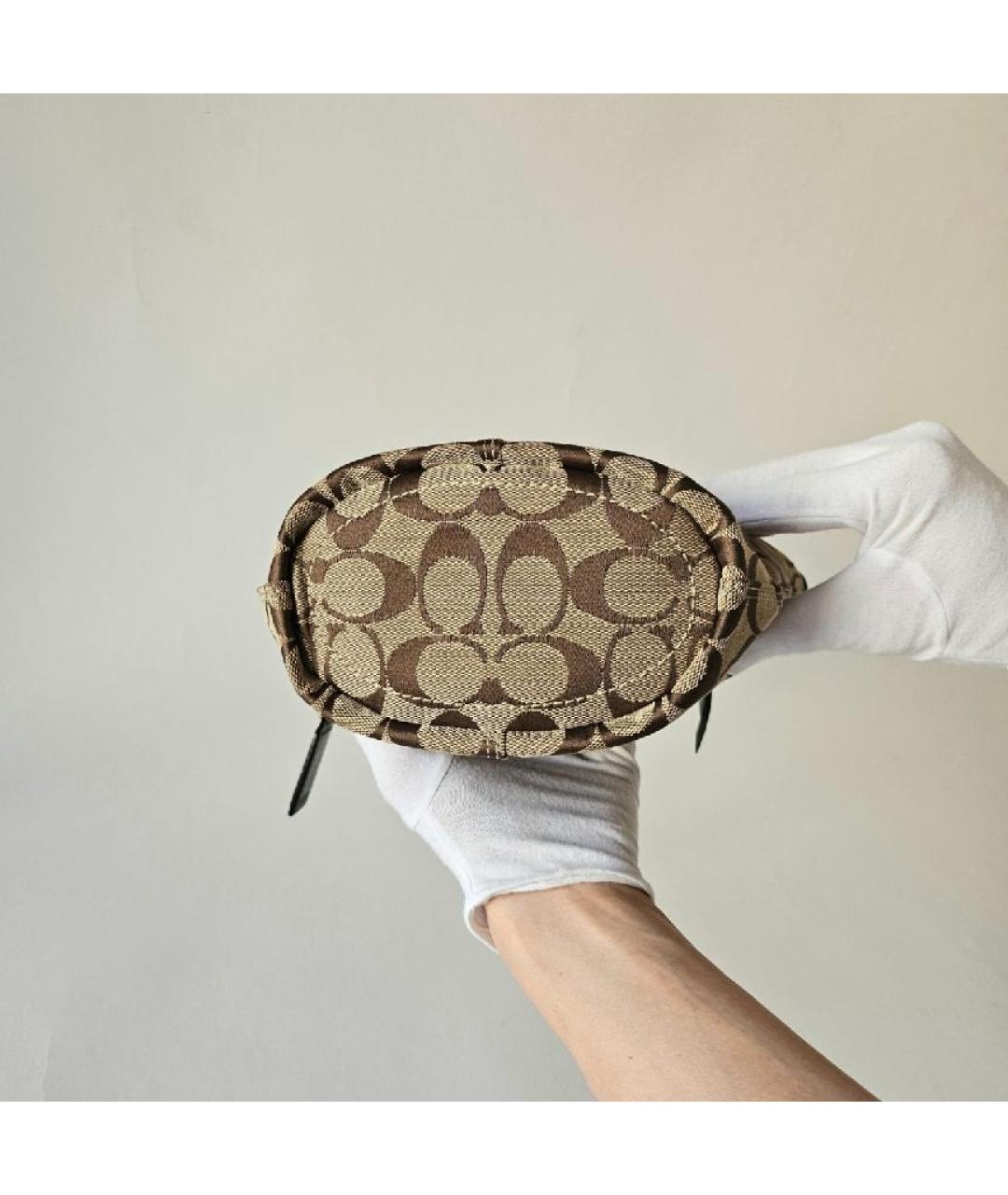 COACH Коричневая тканевая сумка с короткими ручками, фото 5