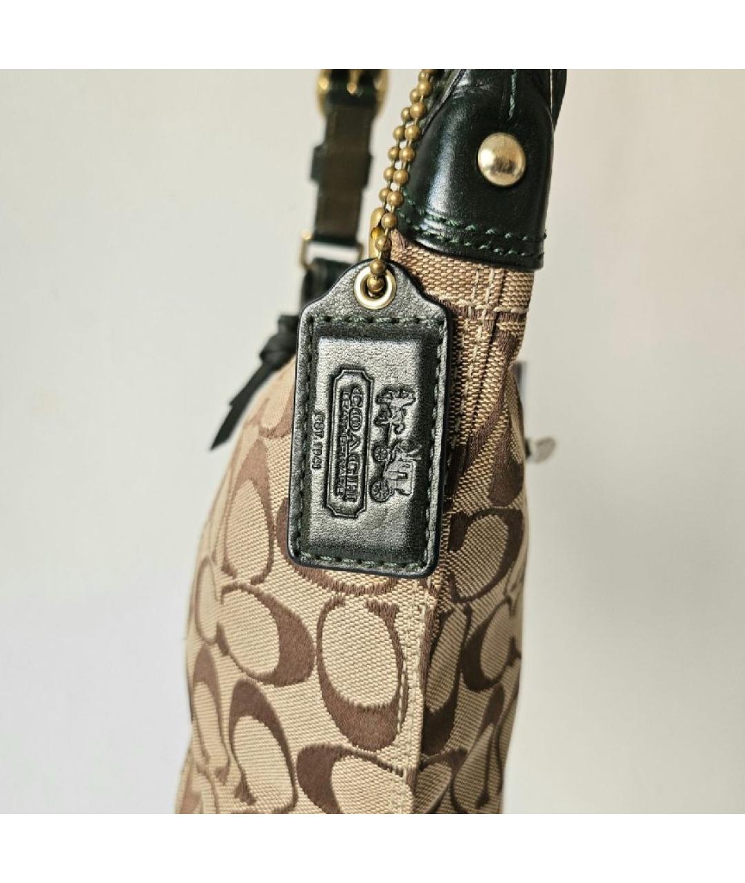 COACH Коричневая тканевая сумка с короткими ручками, фото 2