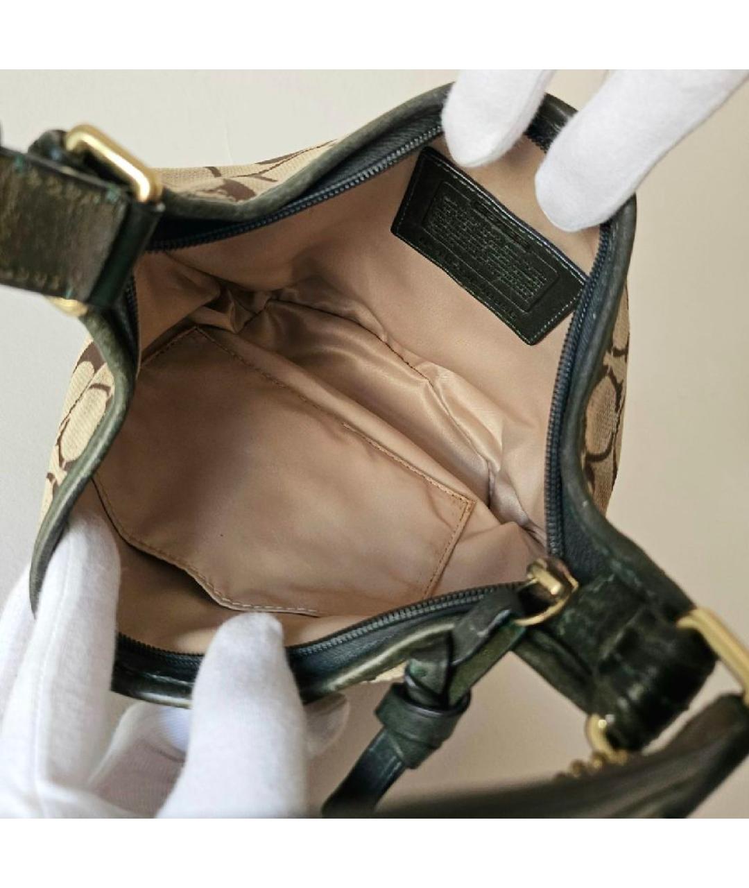 COACH Коричневая тканевая сумка с короткими ручками, фото 6