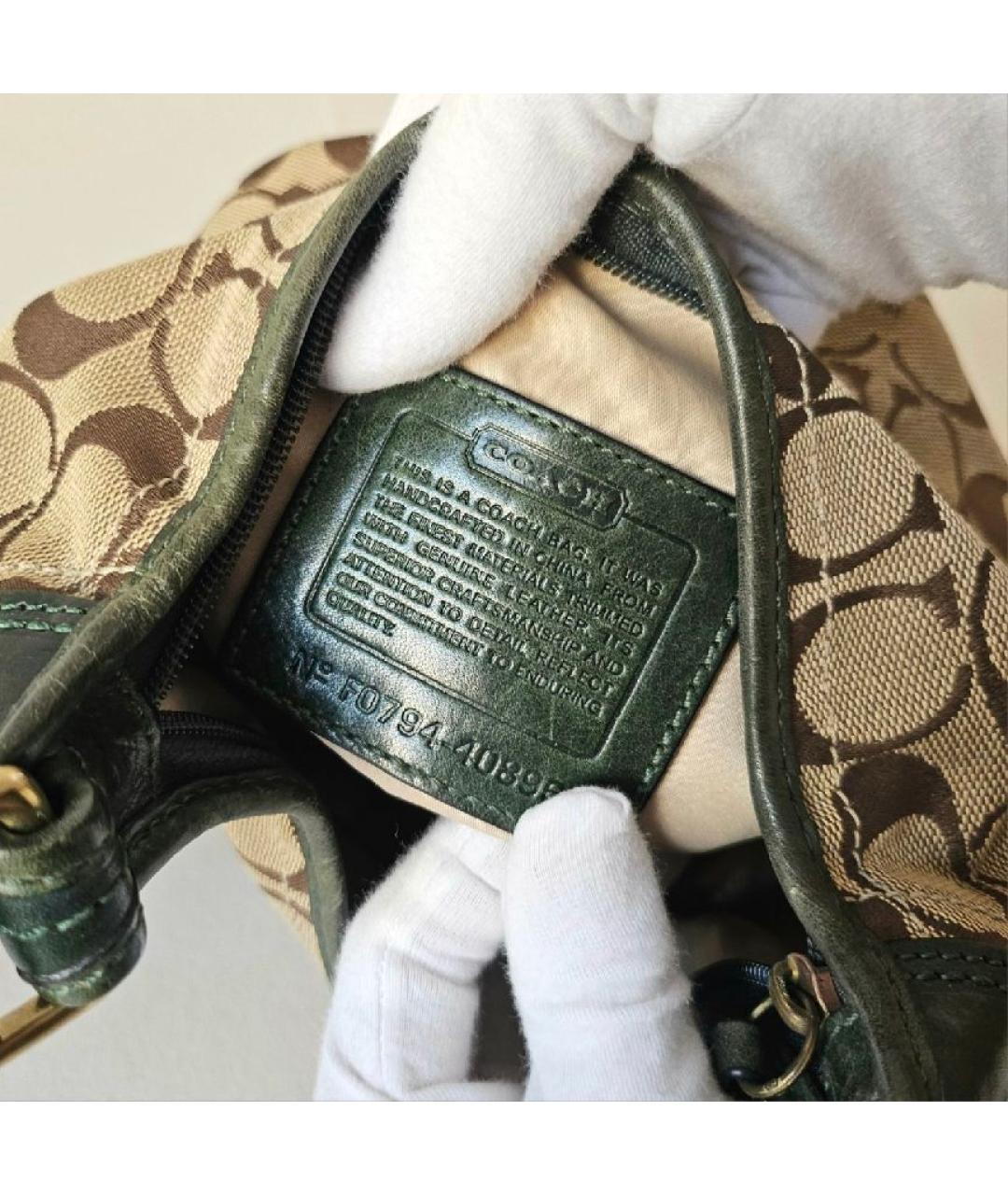 COACH Коричневая тканевая сумка с короткими ручками, фото 7