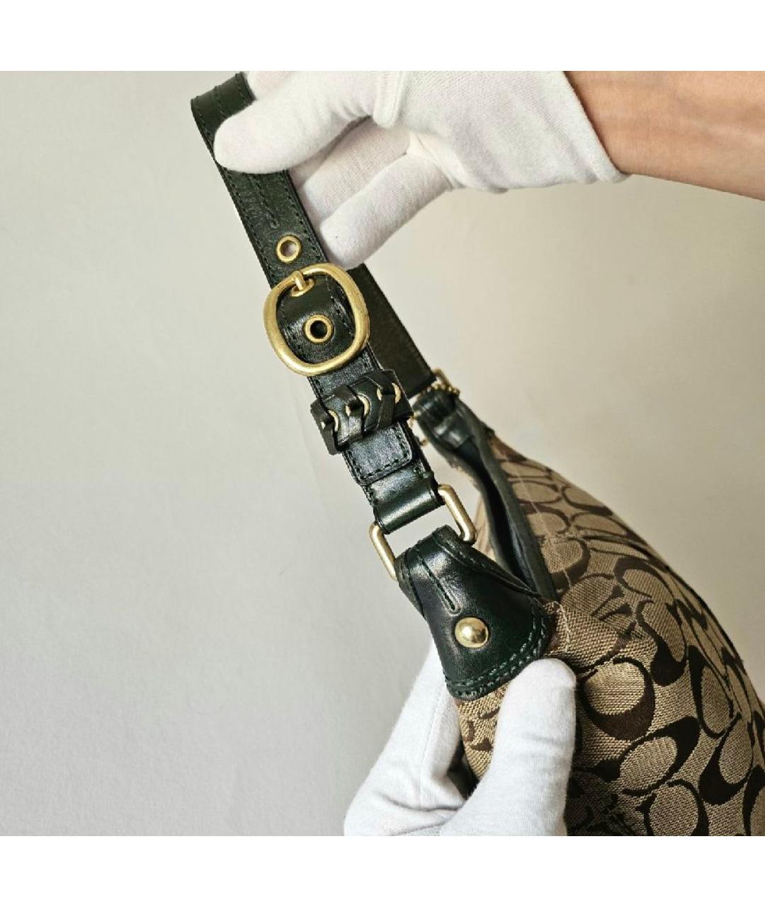 COACH Коричневая тканевая сумка с короткими ручками, фото 4