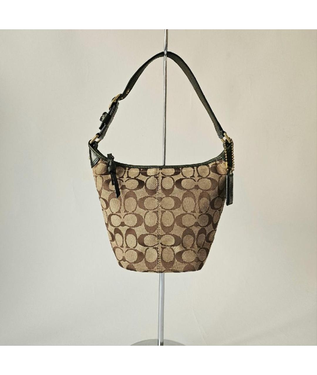 COACH Коричневая тканевая сумка с короткими ручками, фото 8