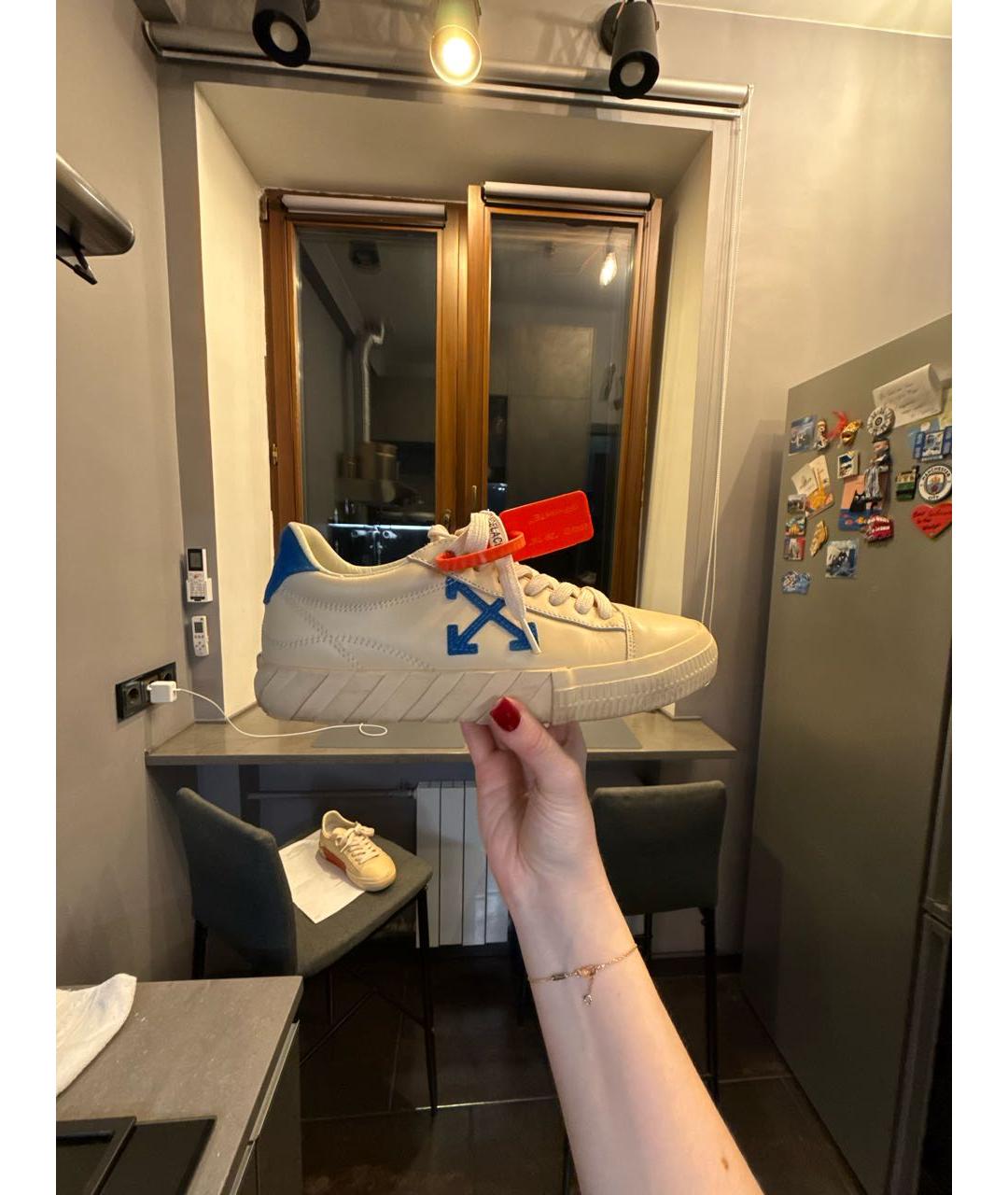 OFF-WHITE Бежевые кожаные кеды, фото 9