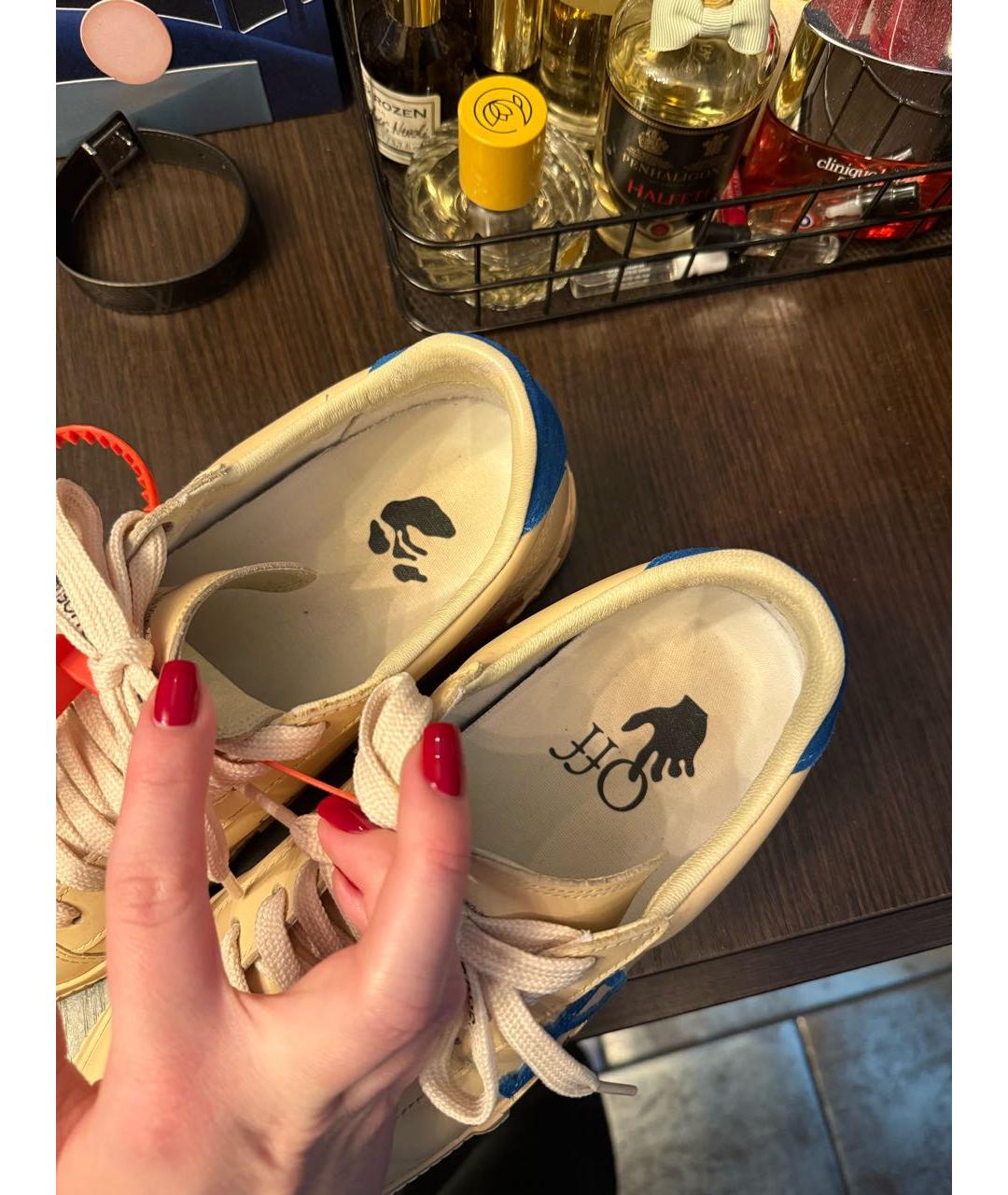 OFF-WHITE Бежевые кожаные кеды, фото 5