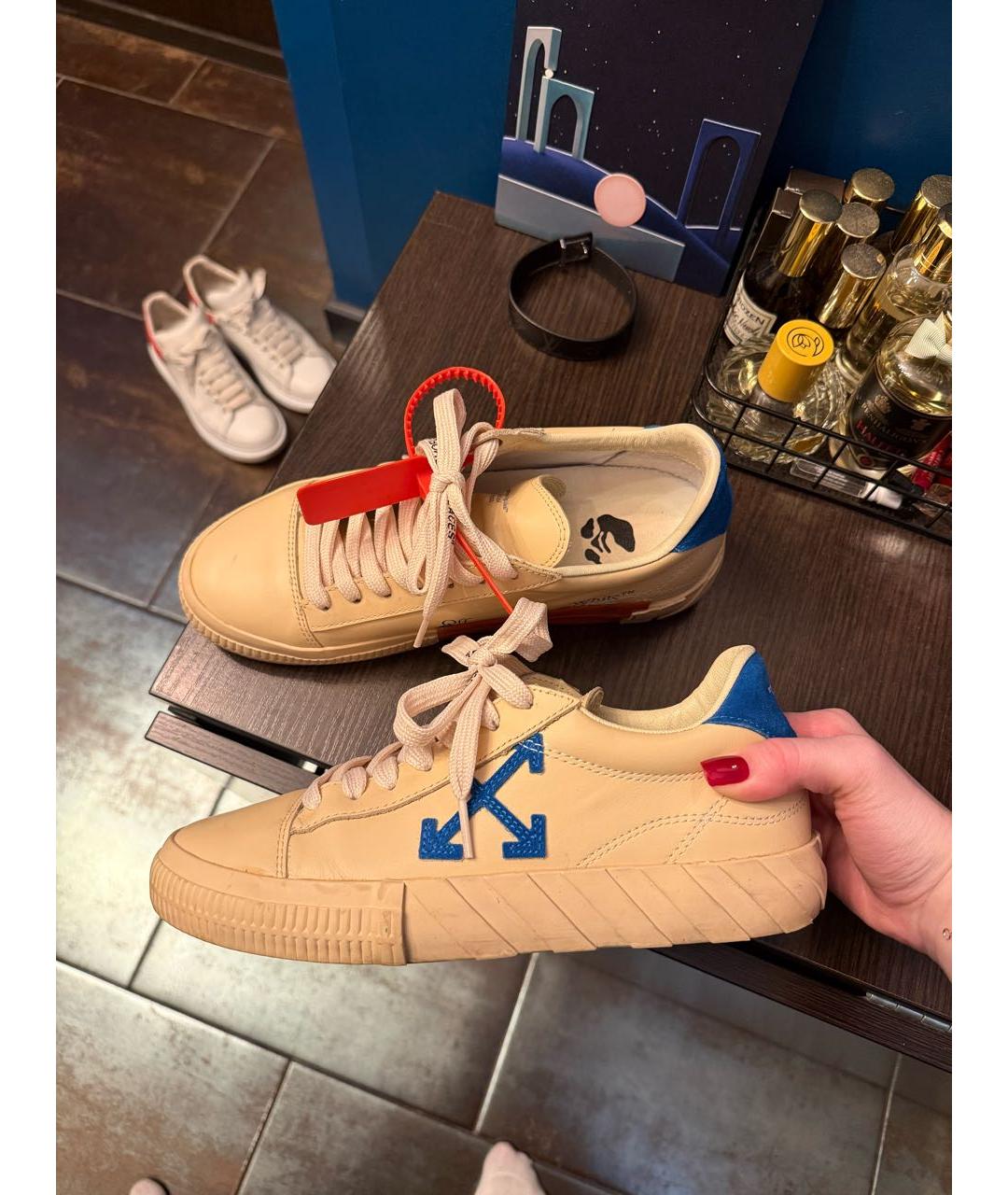 OFF-WHITE Бежевые кожаные кеды, фото 8