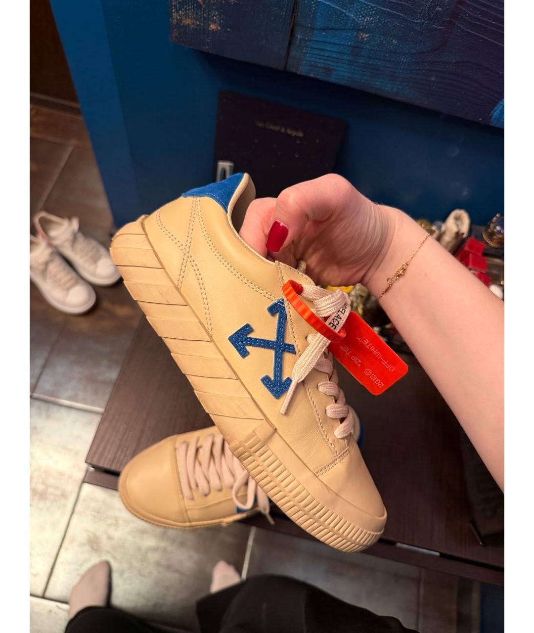 OFF-WHITE Бежевые кожаные кеды, фото 7