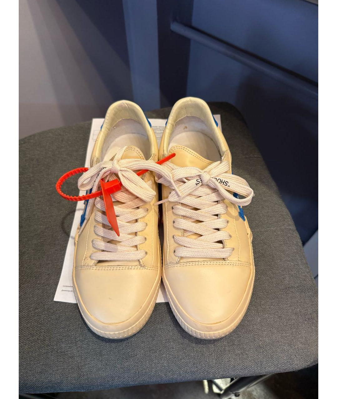 OFF-WHITE Бежевые кожаные кеды, фото 2